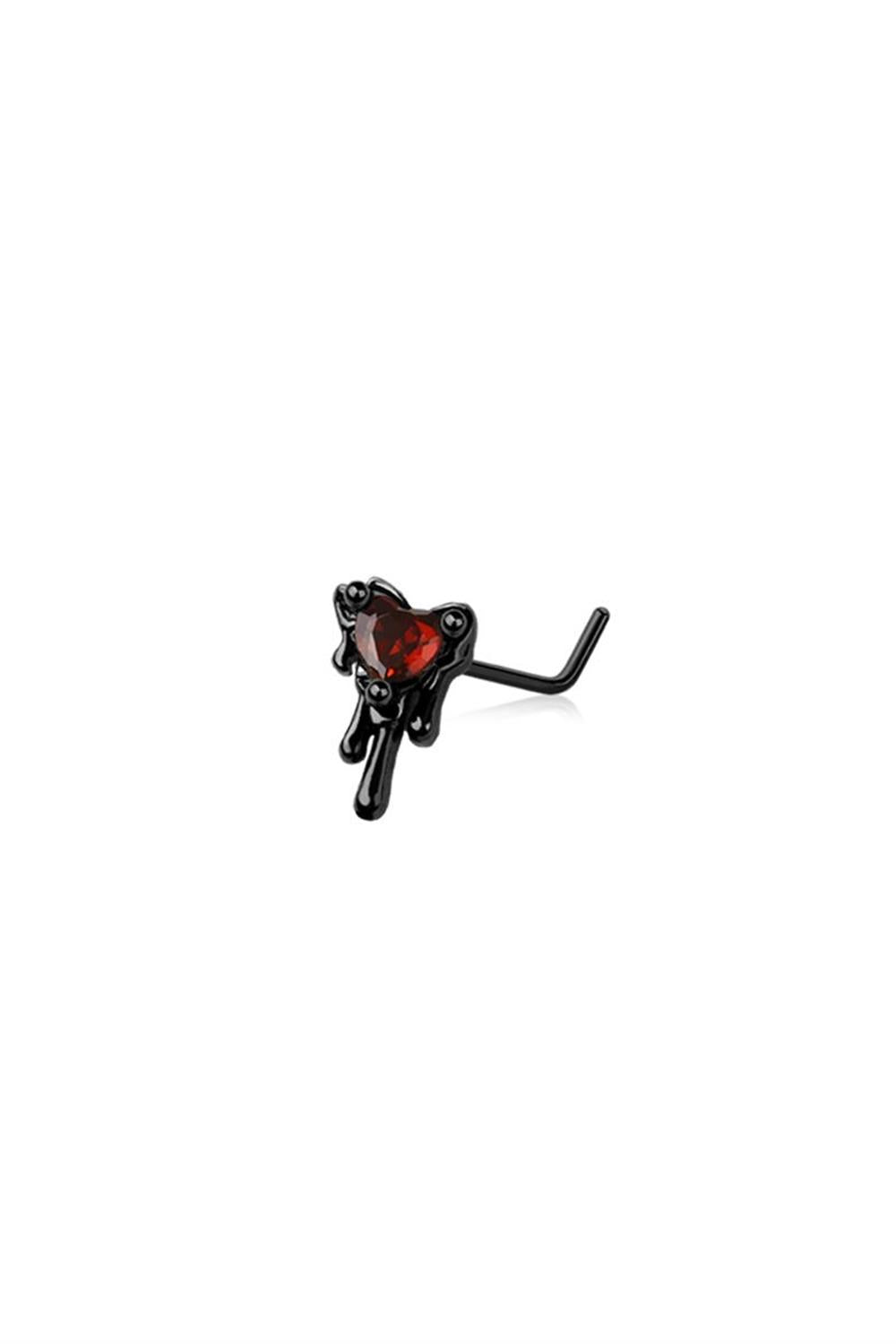 MELTING BLOODY RED HEART SURGICAL STEEL L-SHAPE NOSE RING